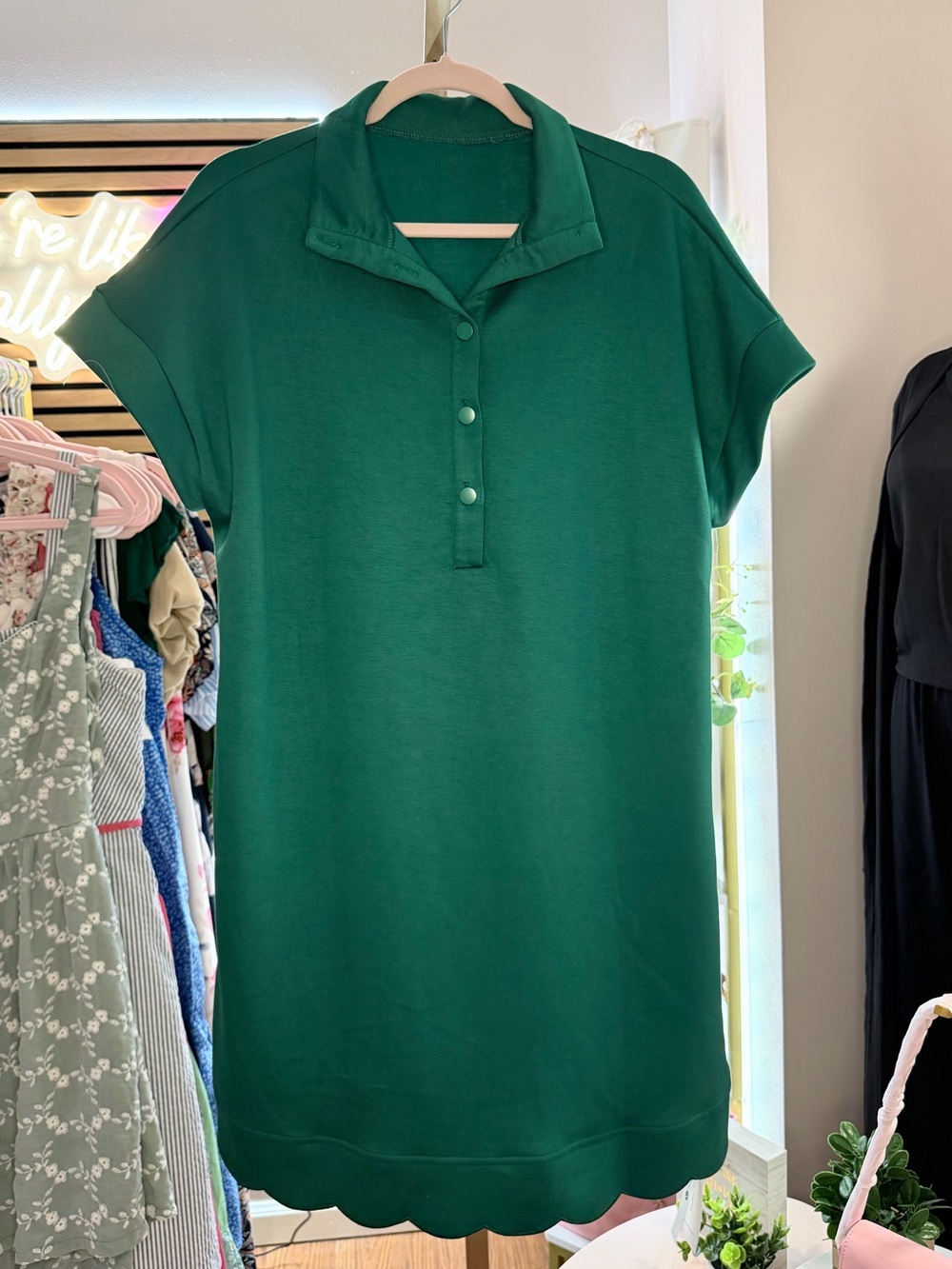Women's Emerald Green Polo Tunic Dress - Short Sleeve